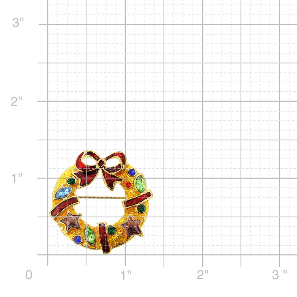 Gold Christmas Wreath Brooch Pin