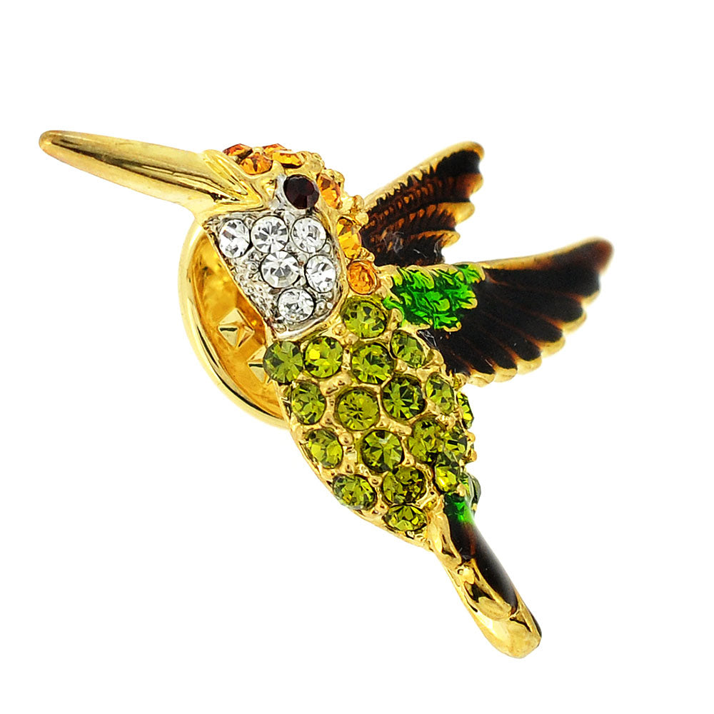 Dark Green Hummingbird Crystal Lapel Pin