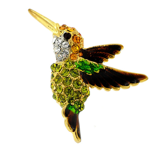 Dark Green Hummingbird Crystal Lapel Pin