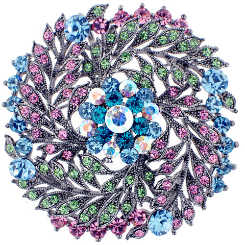 Blue and Pink Crystal Flower Wedding Brooch/Pendant