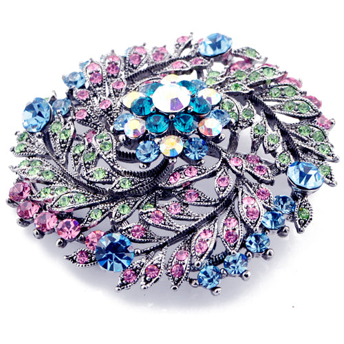 Blue and Pink Crystal Flower Wedding Brooch/Pendant