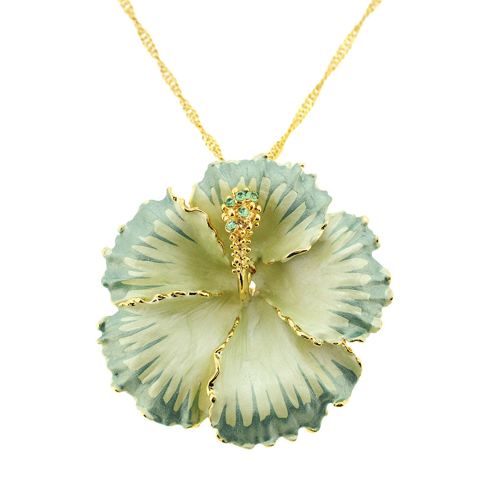 Sea Green Hawaiian Hibiscus Flower Swarovski Crystal Brooch and Pendant