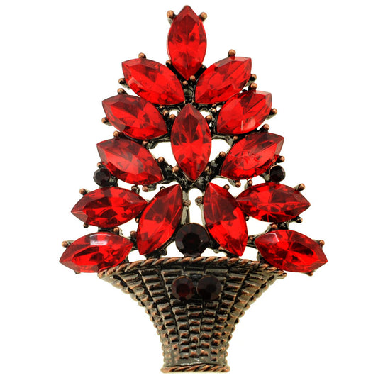 Autumn Ruby Flower Basket Pin Brooch