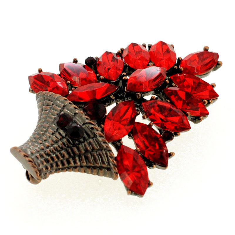 Autumn Ruby Flower Basket Pin Brooch