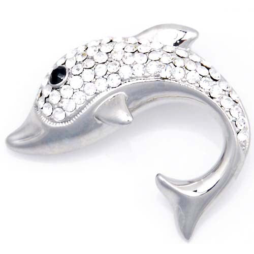 Silver and Crystal Dolphin Pin