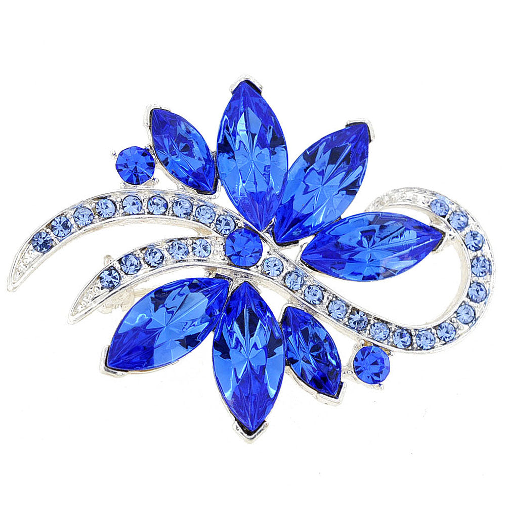 Sapphire Blue Poinsettia Crystal Flower Pin Brooch