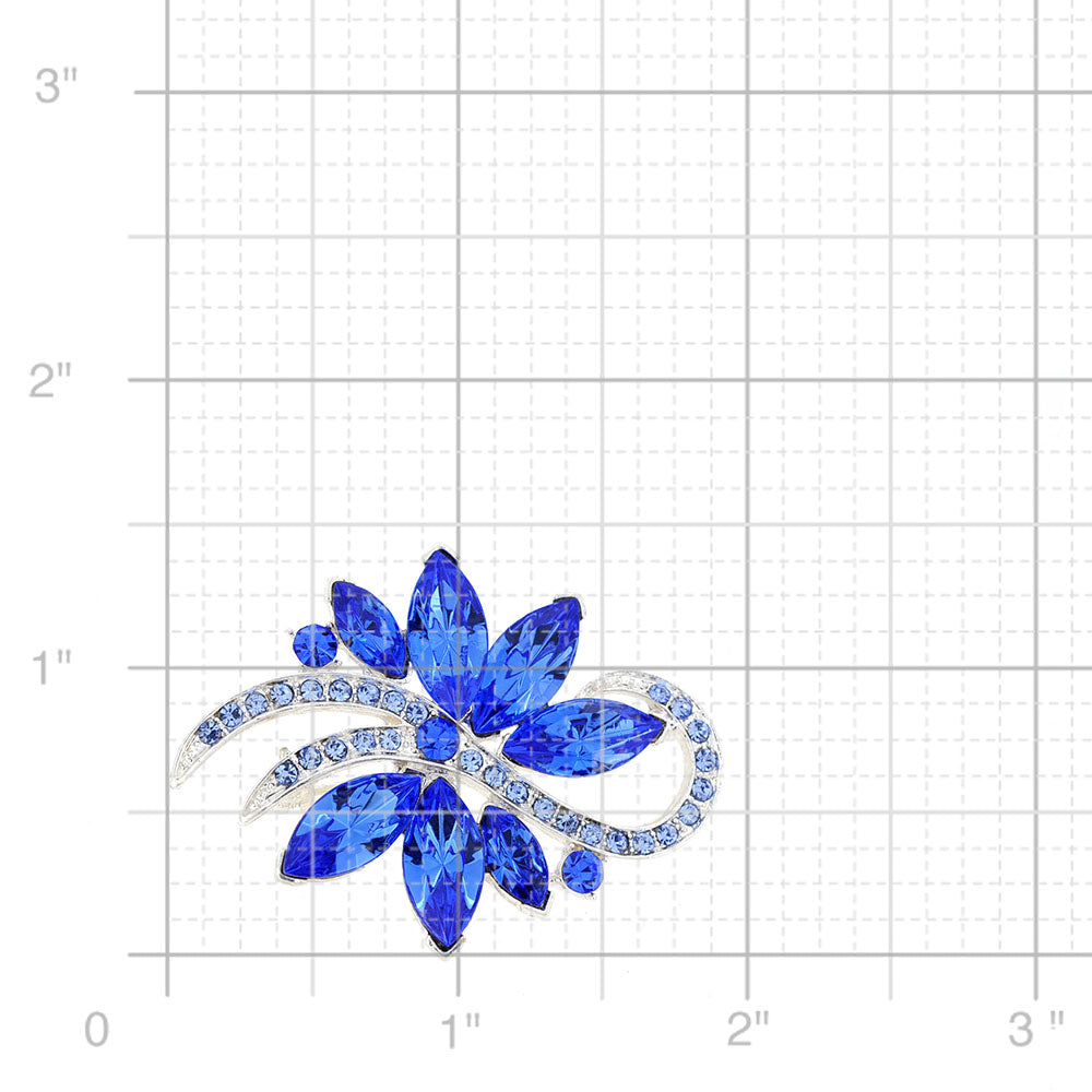 Sapphire Blue Poinsettia Crystal Flower Pin Brooch