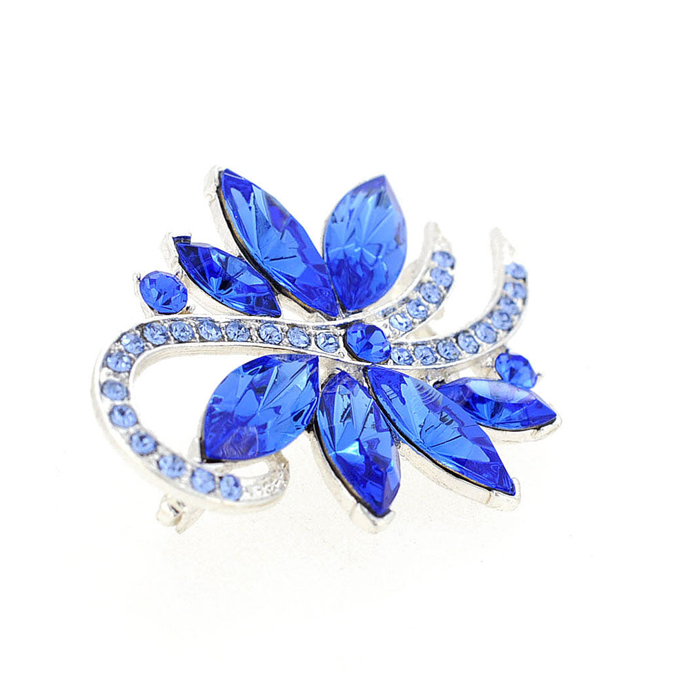 Sapphire Blue Poinsettia Crystal Flower Pin Brooch