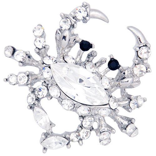 Silver Crystal Crab Pin Brooch