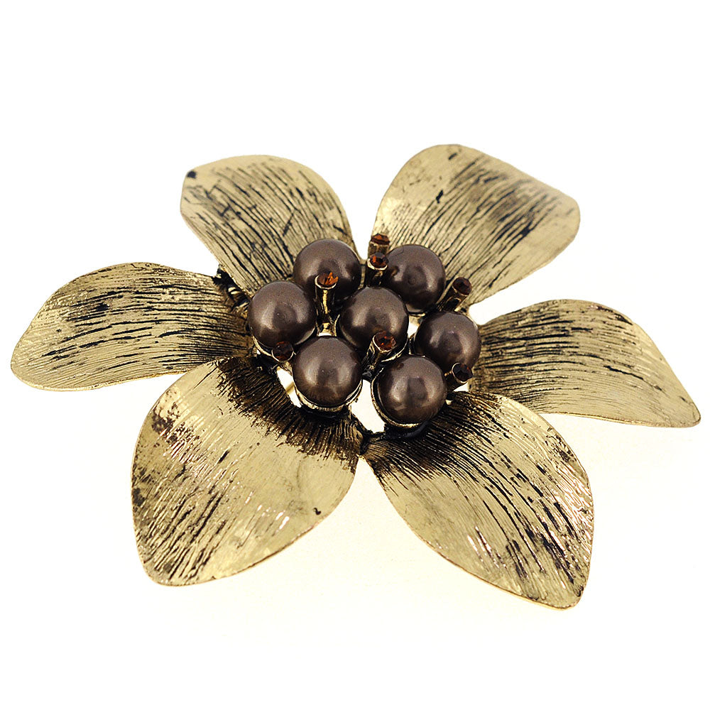 Vintage Style Brown Flower Pin Brooch