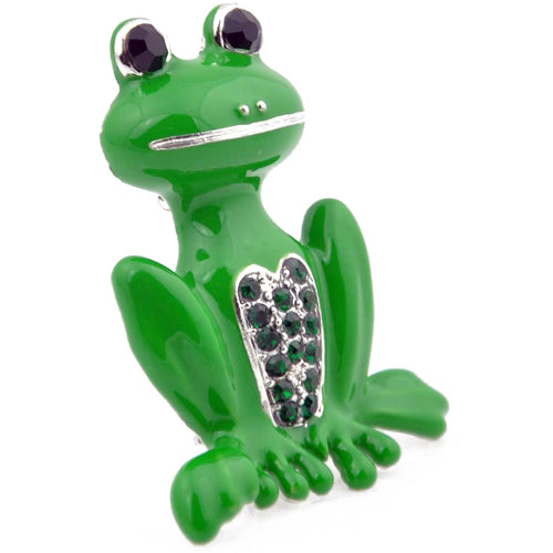Emerald Green Enamel Frog Brooch