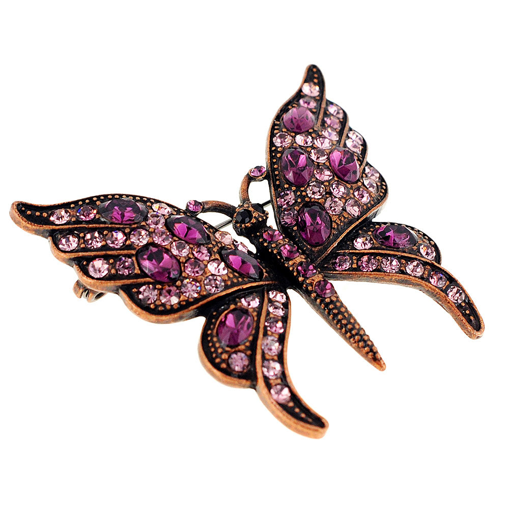 Amethyst Purple Butterfly Crystal Pin Brooch