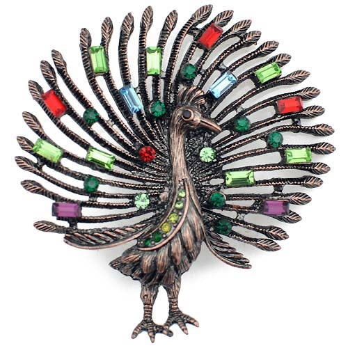 Vintage Style Multicolor Crystal Full Peacock Brooch Pin