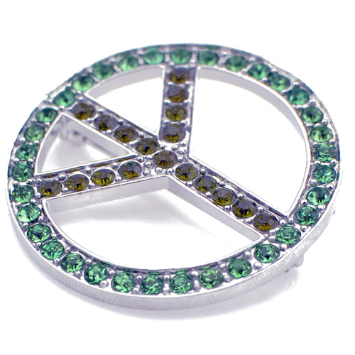 Green Crystal Peace Sign Brooch Pin