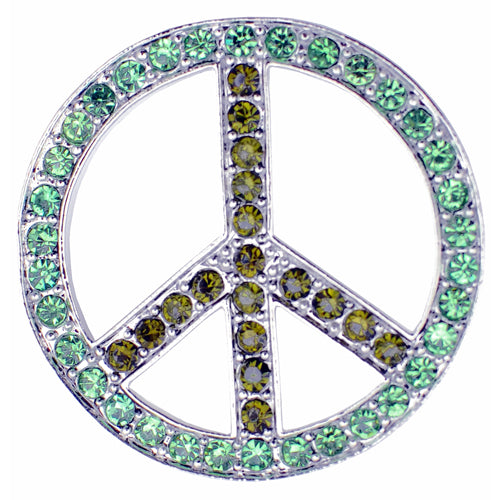 Green Crystal Peace Sign Brooch Pin