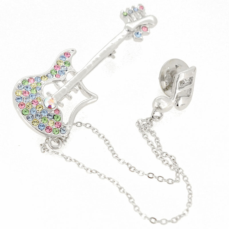 Crystal Guitar and Music Note Pin Brooch And Pendant