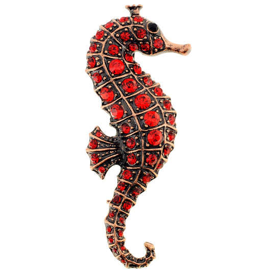 Red Ruby Seahorse Crystal Pin Brooch