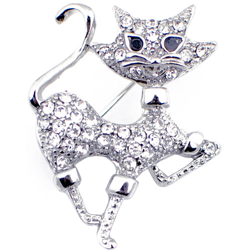 Tip-toeing Crystal Cat Brooch
