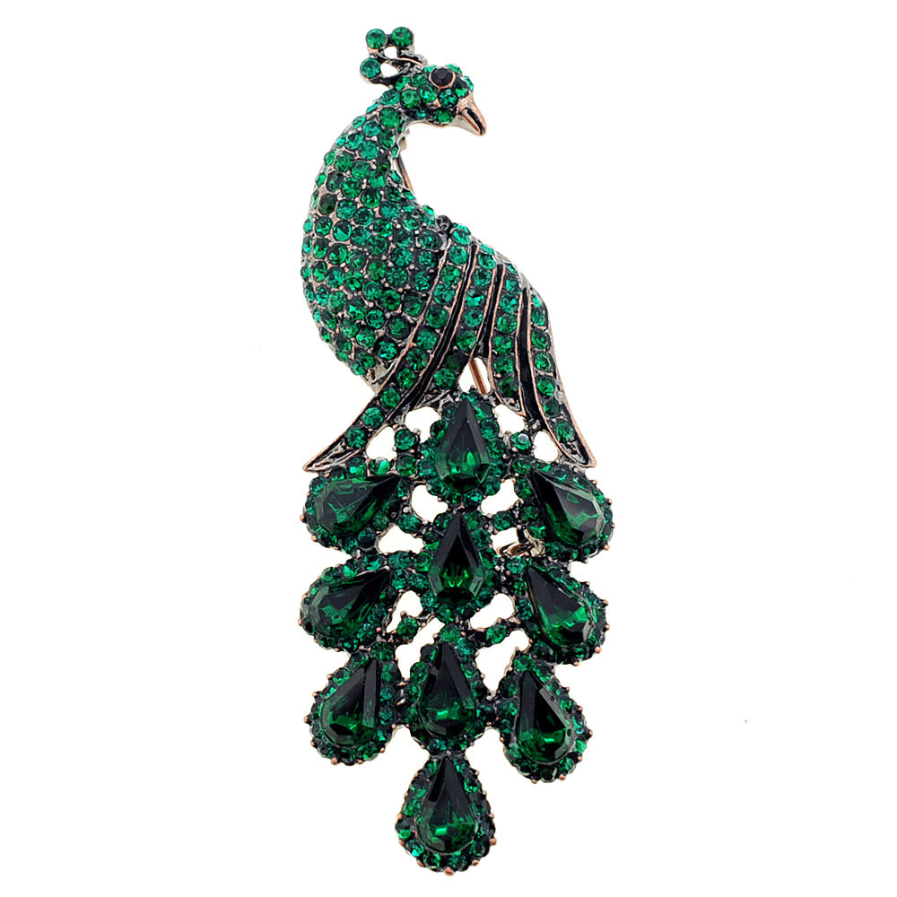 Emerald Green Drip Drop Peacock Crystal Pin Brooch