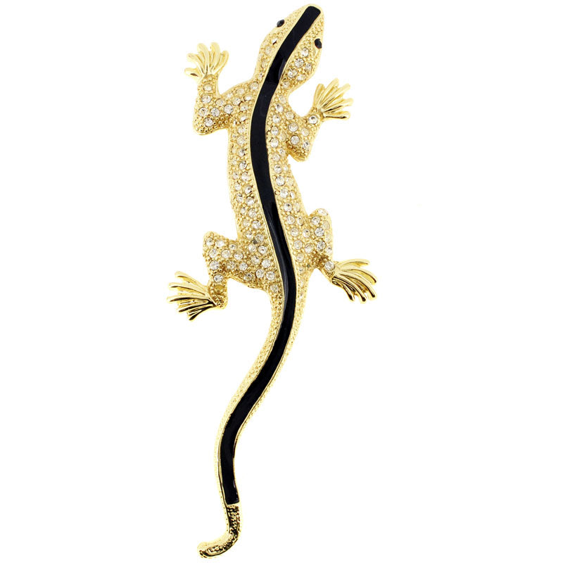 Golden Crystal Lizard Brooch Pin