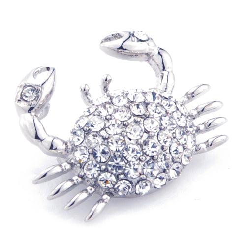 Silver Crystal Crab Pin Brooch