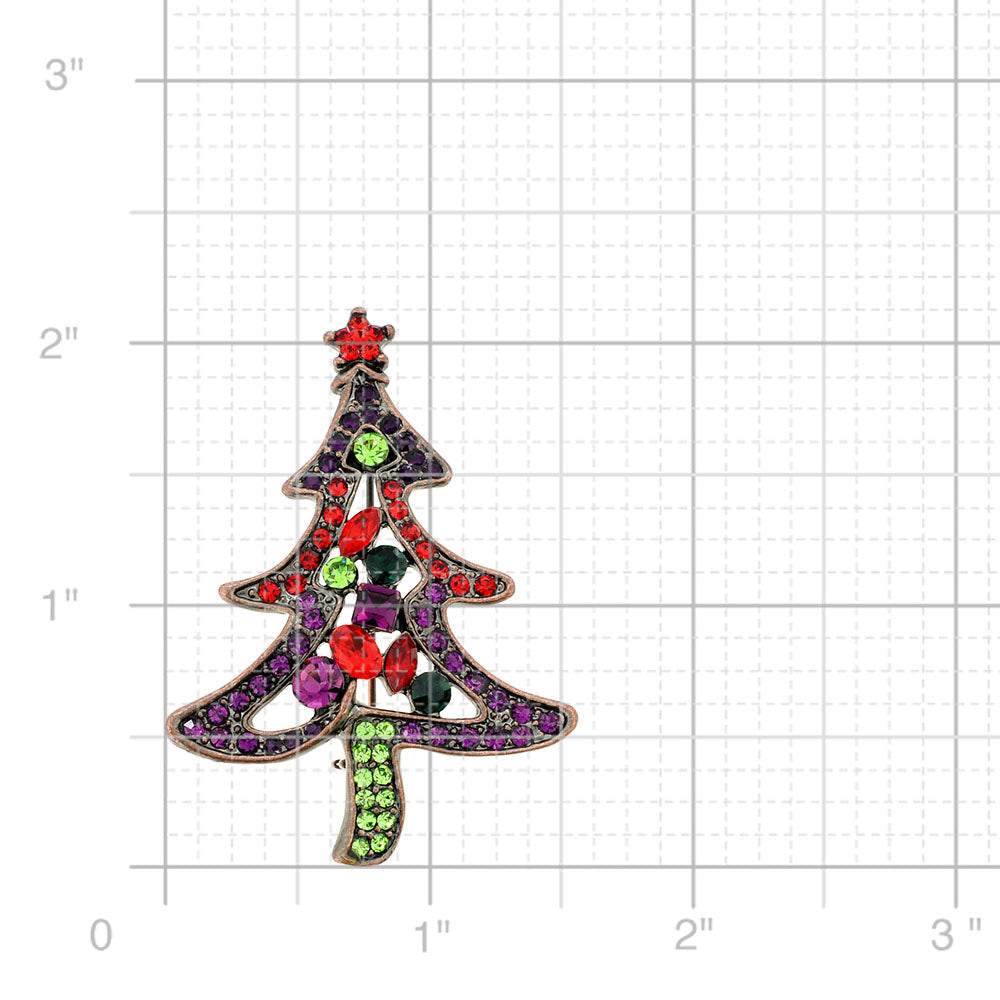 Multi-Color Christmas Tree Crystal Pin Brooch