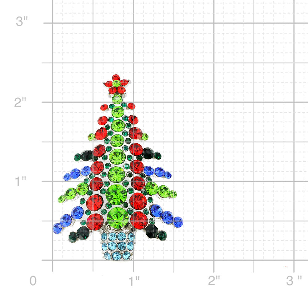 Multicolor Abstract Christmas Tree Crystal Pin Brooch