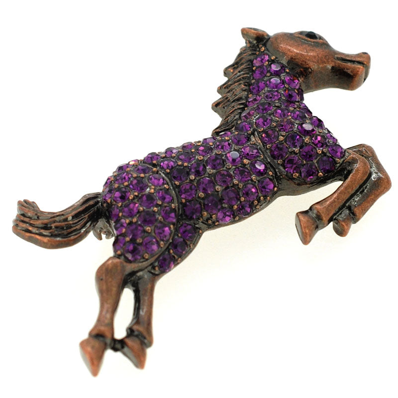 Amethyst Crystal Leaping Horse Pin Brooch
