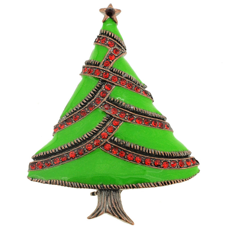 Green Enamel Christmas Tree Pin Brooch