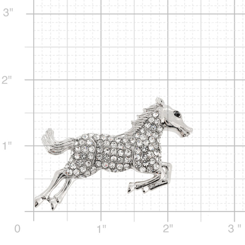 Silver Crystal Leaping Horse Pin Brooch