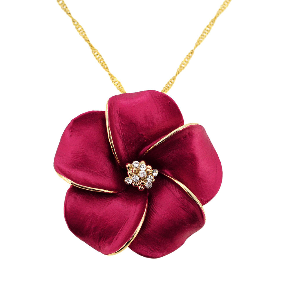Plum Red Hawaiian Plumeria Flower Swarovski Crystal  Pin Brooch and Pendant
