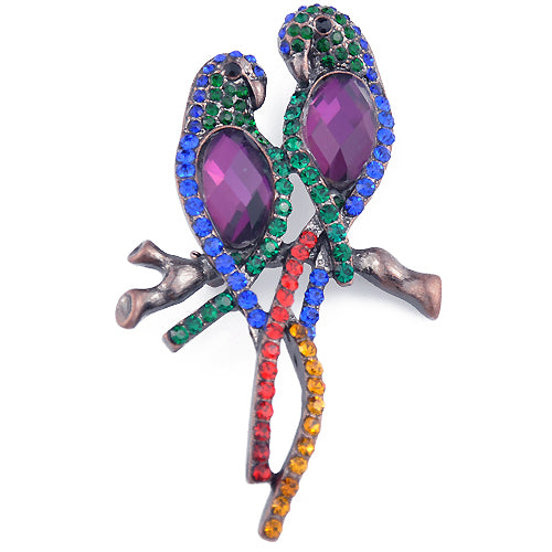 Jeweled Parrot Couple Pin Brooch