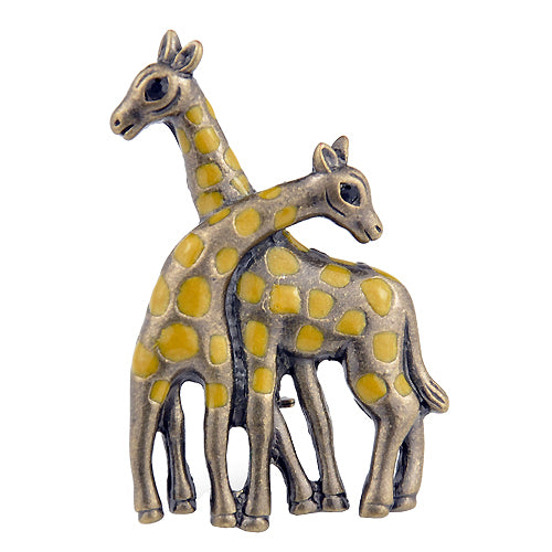 Loving Yellow Giraffe Couple Pin Brooch