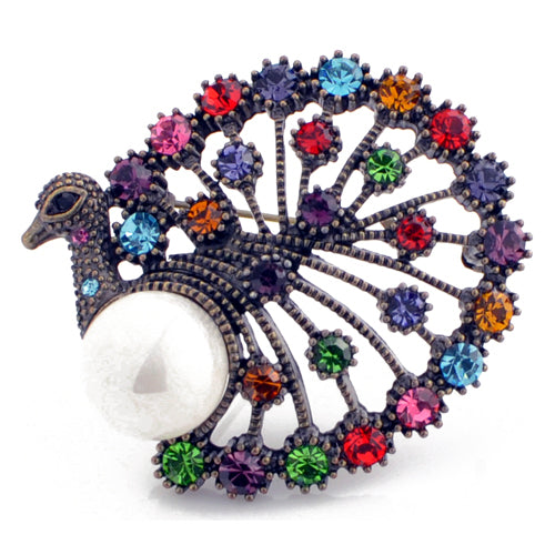 Multicolor Vintage Style Peacock Crystal Brooch Pin
