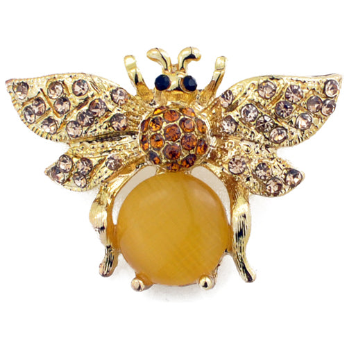 Golden Brown Bee Crystal Pin Brooch