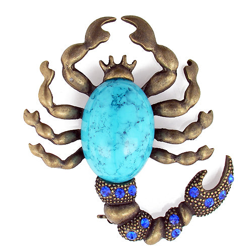 Vintage Style Sapphire Scorpion Turquoise Insect Pin Brooch