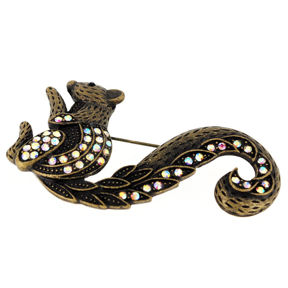 Vintage Style Squirrel Crystal Pin Brooch