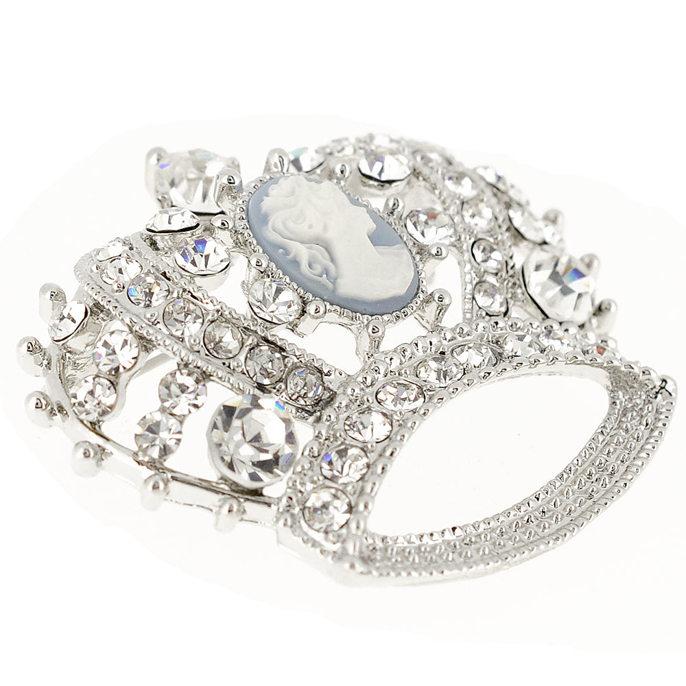 Silver Crystal Cameo Crown Pin Brooch