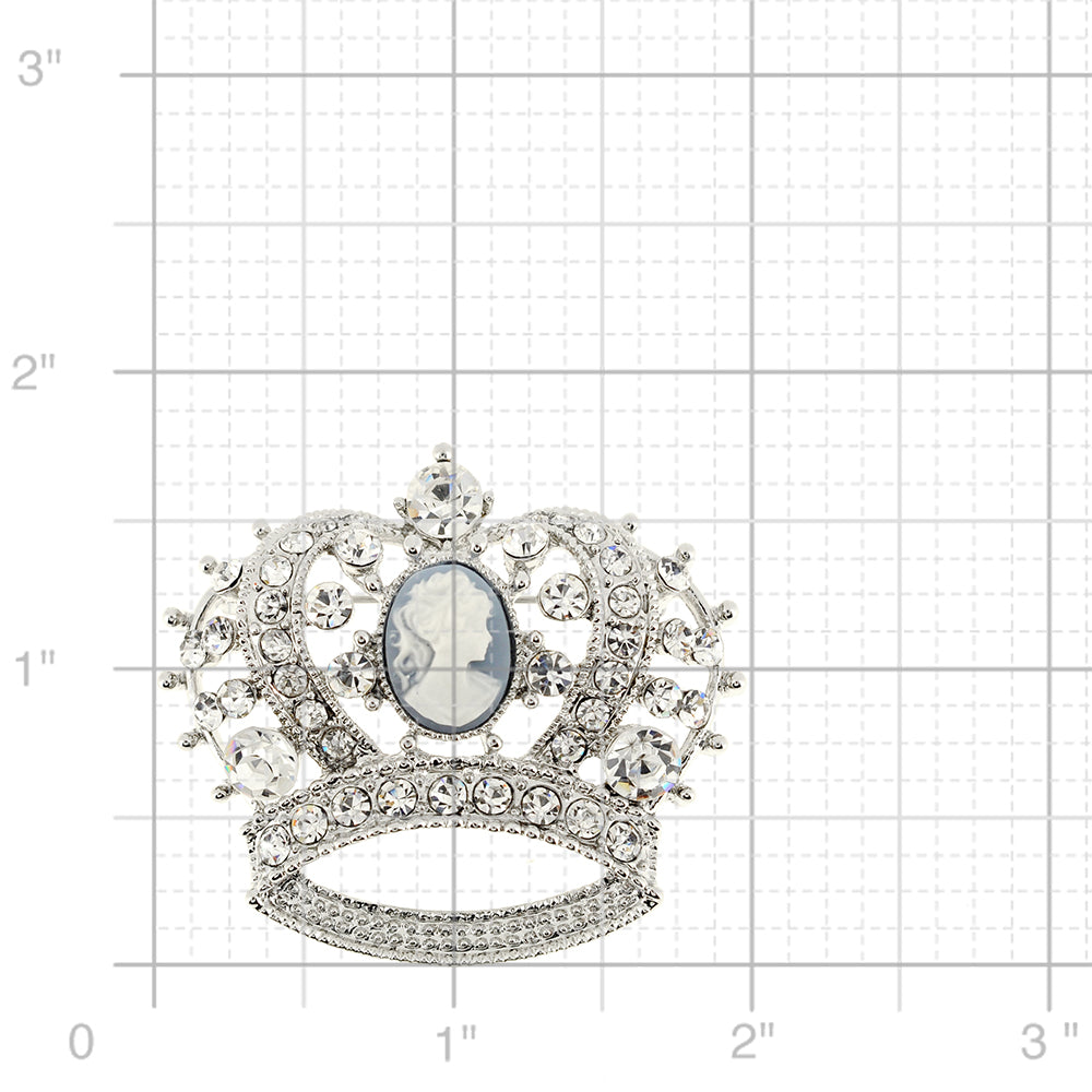 Silver Crystal Cameo Crown Pin Brooch