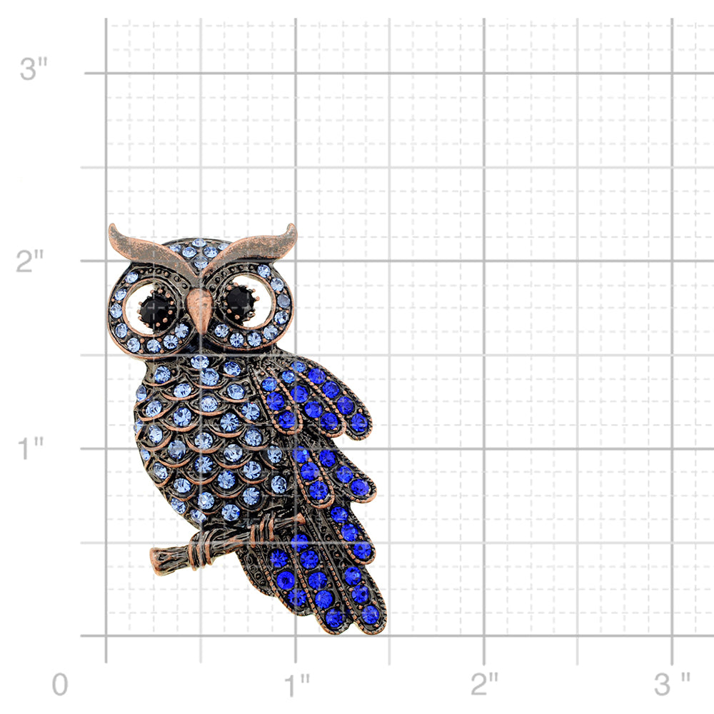 Vintage Style Sapphire Blue Owl Crystal Bird Pin Brooch
