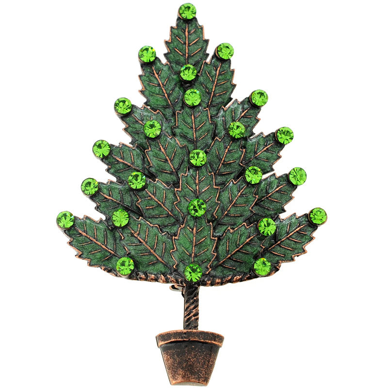 Green Enamel Peridot Potted Pine Tree Pin Brooch