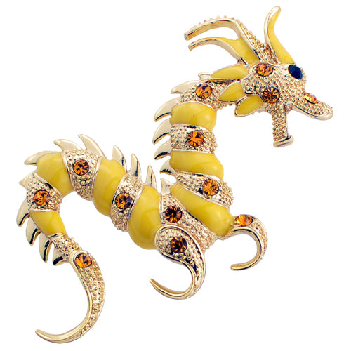 Golden Yellow Dragon Crystal Pin Brooch