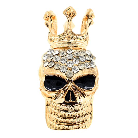 Golden Skull With Crown Crystal Pin Brooch