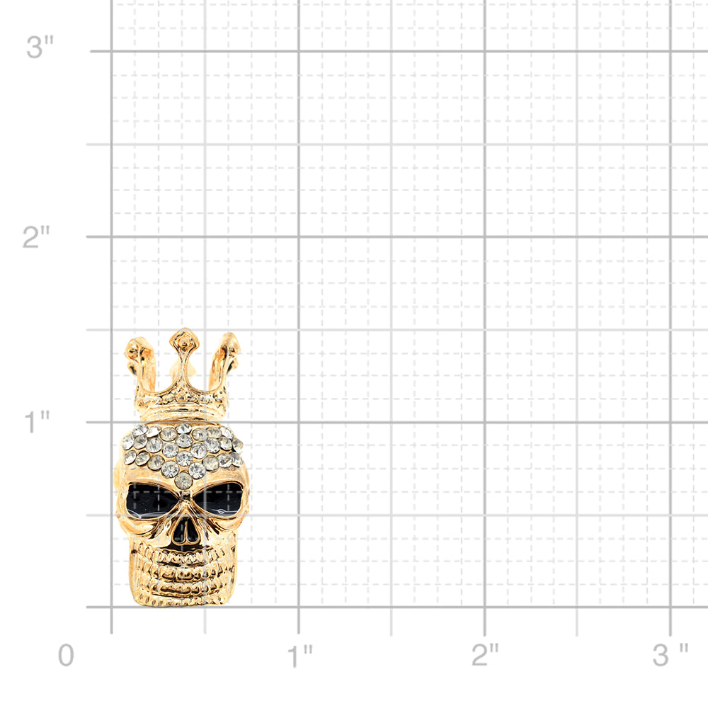 Golden Skull With Crown Crystal Pin Brooch