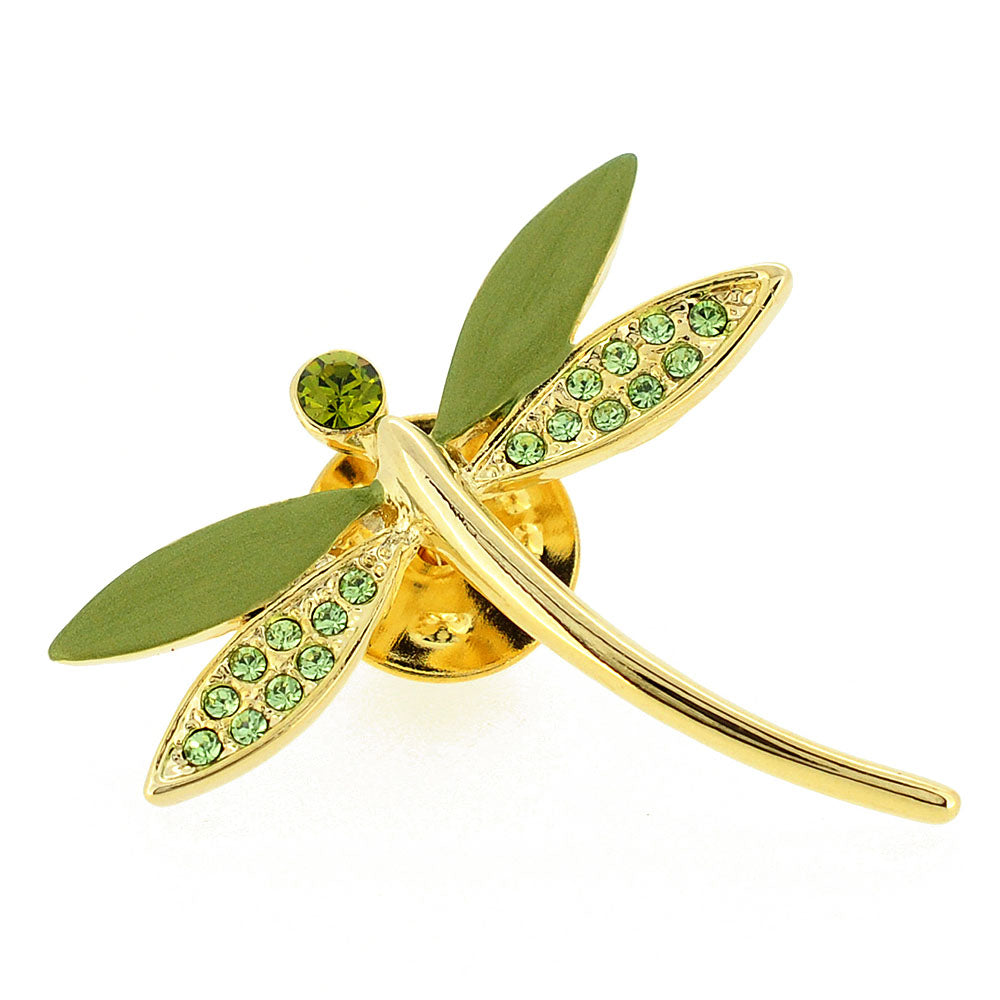 Green Dragonfly Swarovski Crystal Lapel Pin