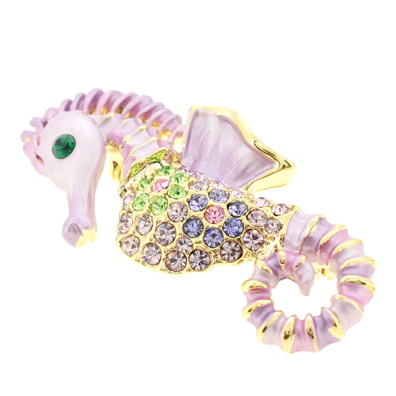 Pink Violet Seahorse Pin Swarovski Crystal Aquatic Pin Brooch