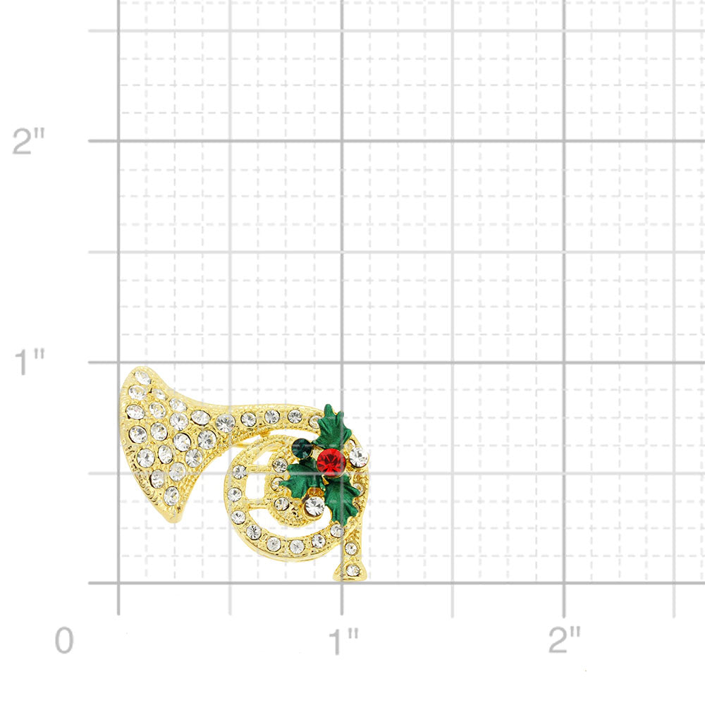 Christmas Horn Mistletoe Swarovski Crystal Pin Brooch