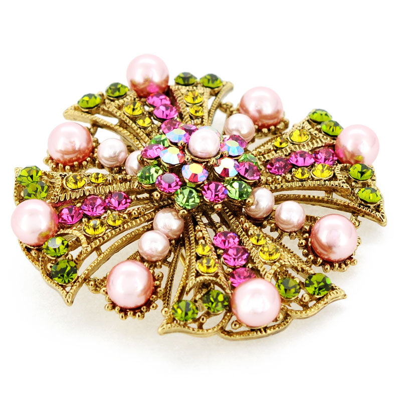 Pink Flower Wedding Swarovski Crystal Pin Brooch and Pendant