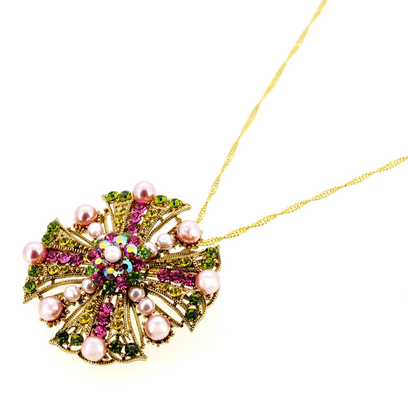 Pink Flower Wedding Swarovski Crystal Pin Brooch and Pendant