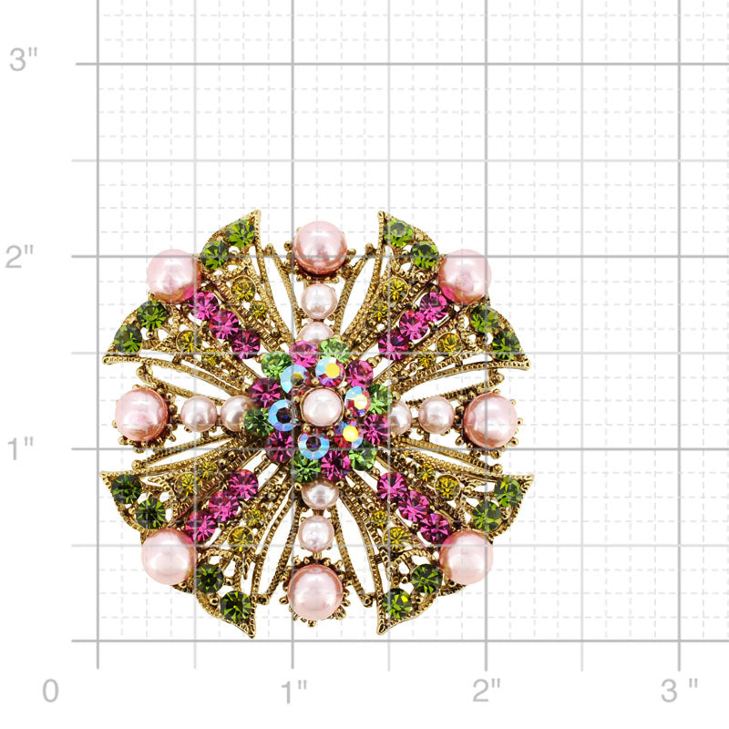 Pink Flower Wedding Swarovski Crystal Pin Brooch and Pendant